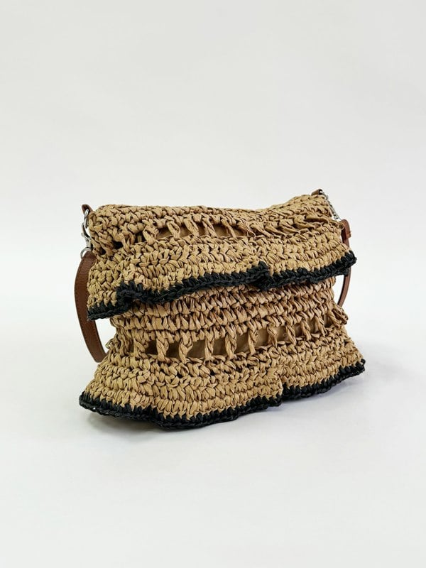 SVNX Straw Shoulder Bag with Frill Detail