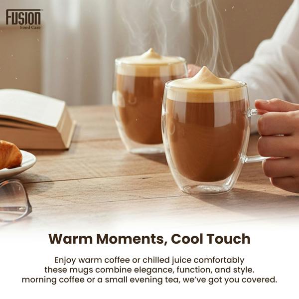 Fusion Food Care Double Walled Coffee Glasses Mugs Pack of 2 Cappuccino Latte Macchiato Glasses Cups