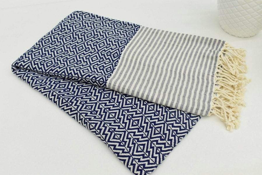 Nisa Hammam towel Navy Blue and White