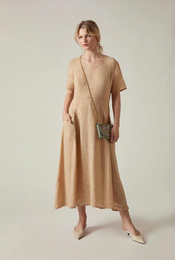 James Lakeland Sand Linen Midi Dress