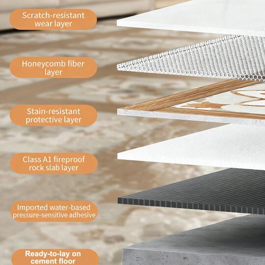 Havendro Vinyl Floor Tiles Self Adhesive Textured Grip Flooring DIY Kitchen Bathroom Home