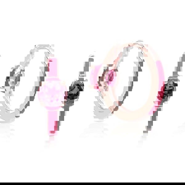 Gemondo Siberian Waltz Pink Enamel & Round Rhodolite Hoop Earrings In Rose Gold Vermeil