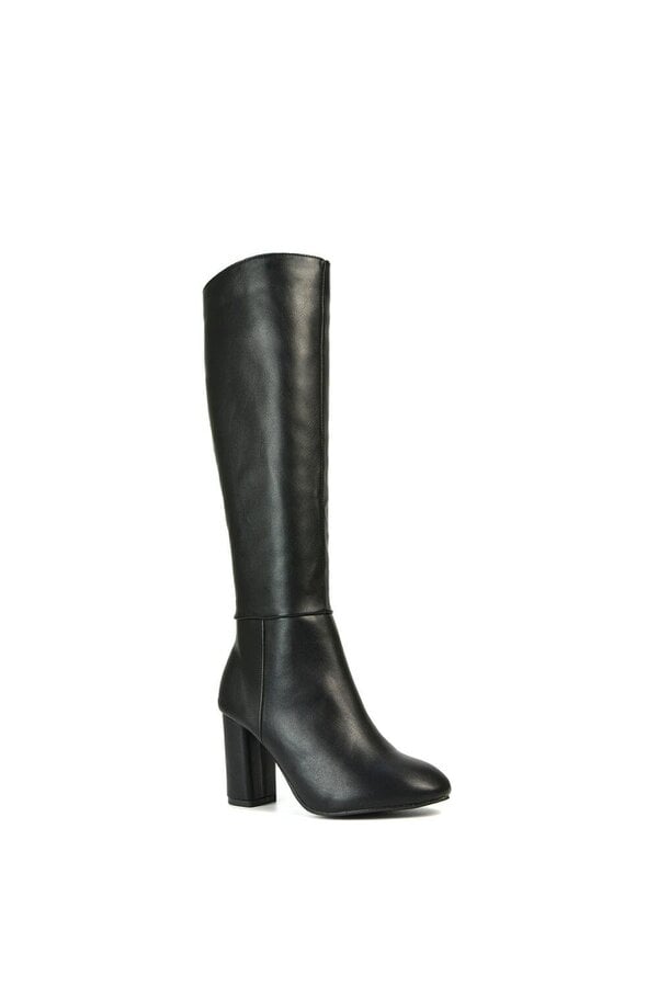 XY LONDON Knee High Block Heeled Boots With Zip Fastening