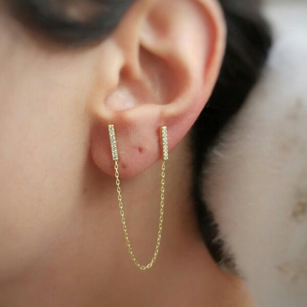 Spero London Chained Bar Chain and Bar Earring Set in Sterling Silver - Pair