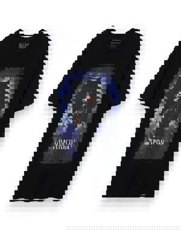 Wednesday Womens Black Umbrella Short Sleeved T-Shirt