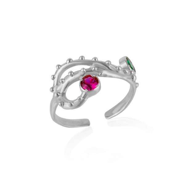 Spero London Emerald and Ruby Color Jewelled Dragon Back Ring