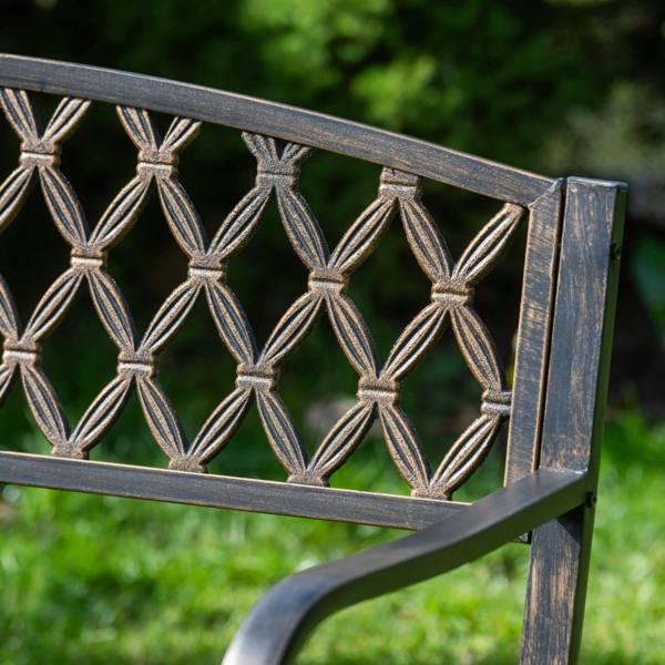 The Garden Marketplace Warwick Metal Garden Bench with Web Pattern Cast Iron Back