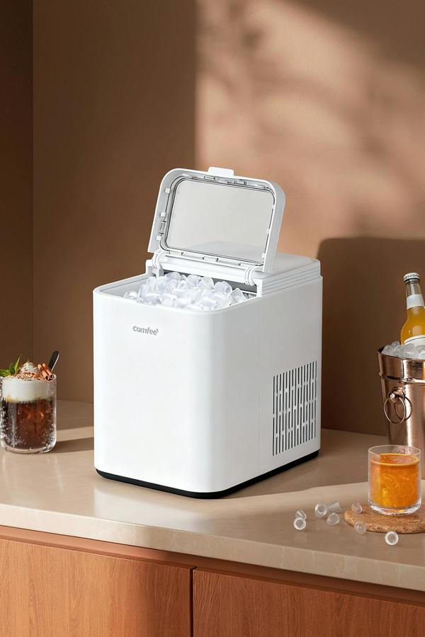Living and Home Self-Cleaning Ice Maker Machine with 1.3L Water Tank, Ice Scoop & Detachable Basket