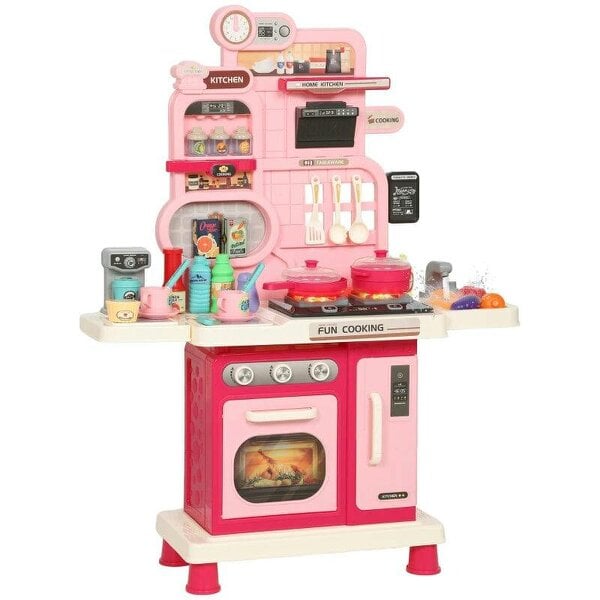 Play Kitchen, 33 PCS Kids Kitchen Playset with Lights, Sounds, Storage, Circulating Water Sink for 3-6 Years, Pink
