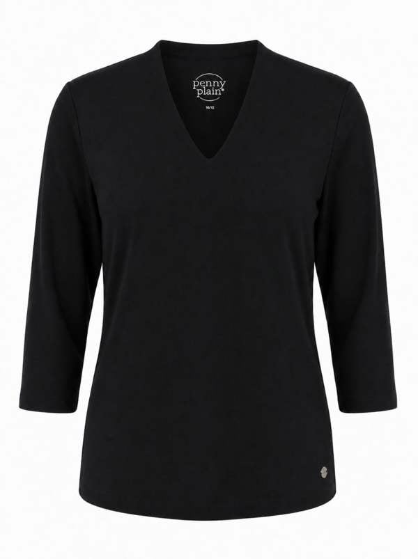 PennyPlain High Back V-neck Top - Black