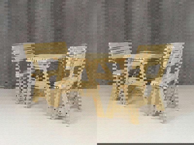 Victoria Picnic Table Benches and Set With Backrest - Wooden Outdoor Dining Set for Gardens and Patios