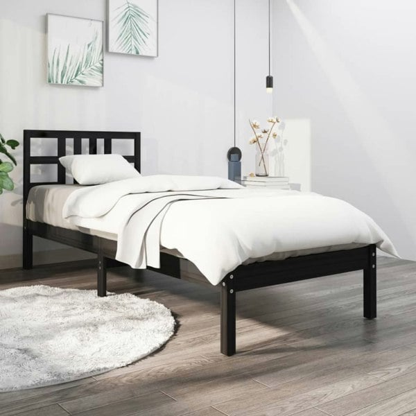Berkfield Bed Frame Black Solid Wood 100x200 cm