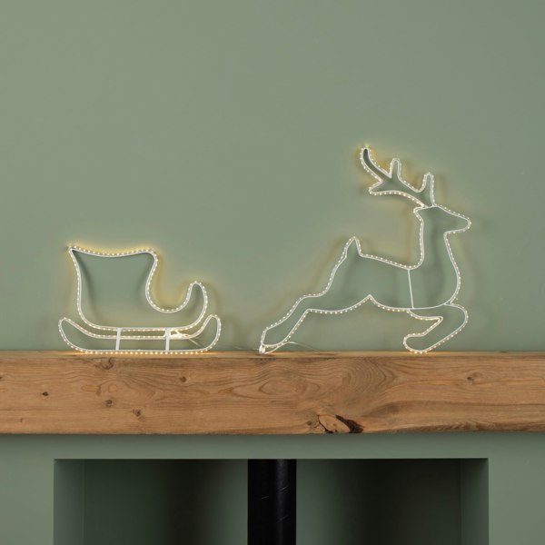 Samuel Alexander 42cm Light up Hanging Christmas Reindeer and Sleigh Silhouette with Warm White LEDs