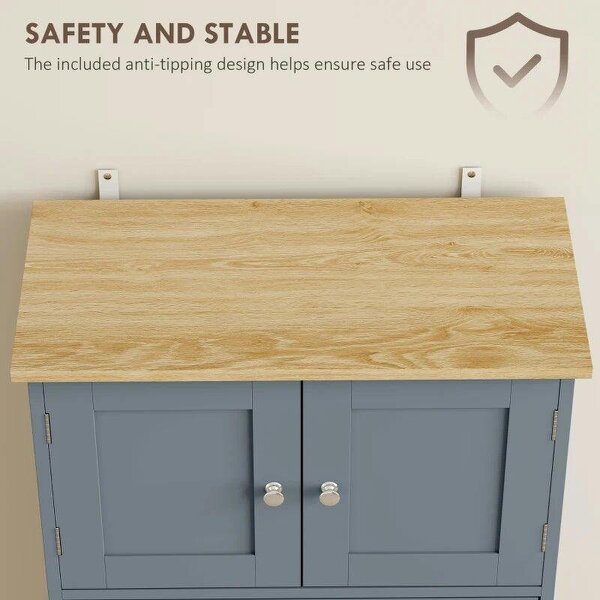 Kitchen Cupboard, Modern Freestanding Kitchen Storage Cabinet with Doors and Shelves, Grey Blue
