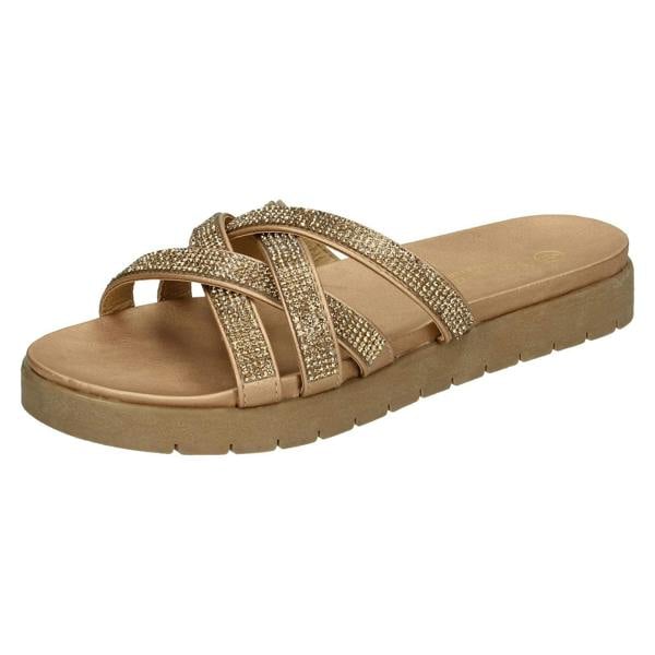 Savannah Ladies Savannah Flat Sole Cross Strap Mules