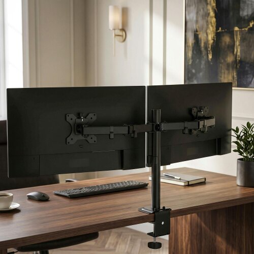 HOMCOM Dual Monitor Stand for 2 Screens up to 32", Height Adjustable, Black