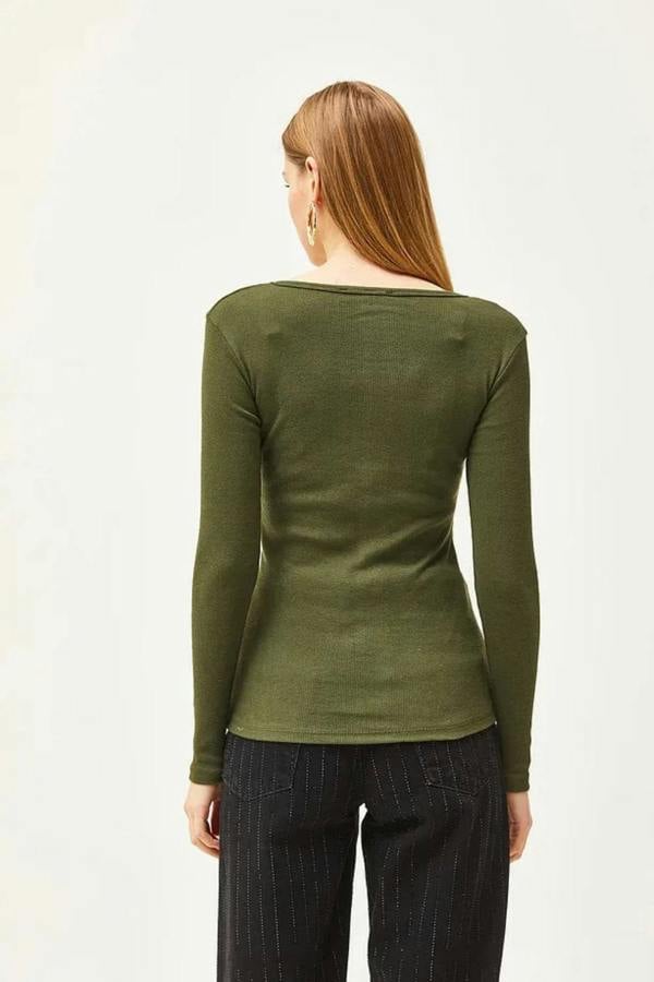 Hoxton Gal Button Placket Ribbed Blouse