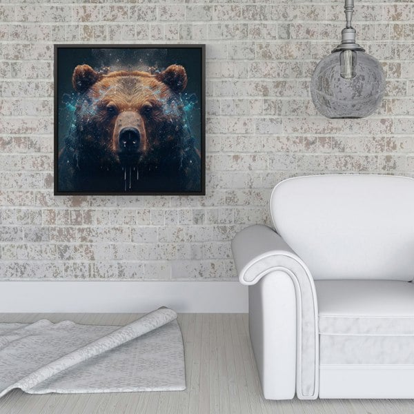 Warren Reed Brown Bear Face Splash Art Framed Canvas