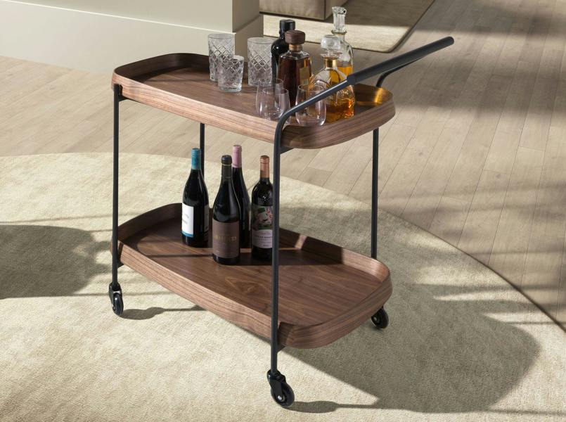 Angel Cerdá Walnut minibar trolley with black steel 3290
