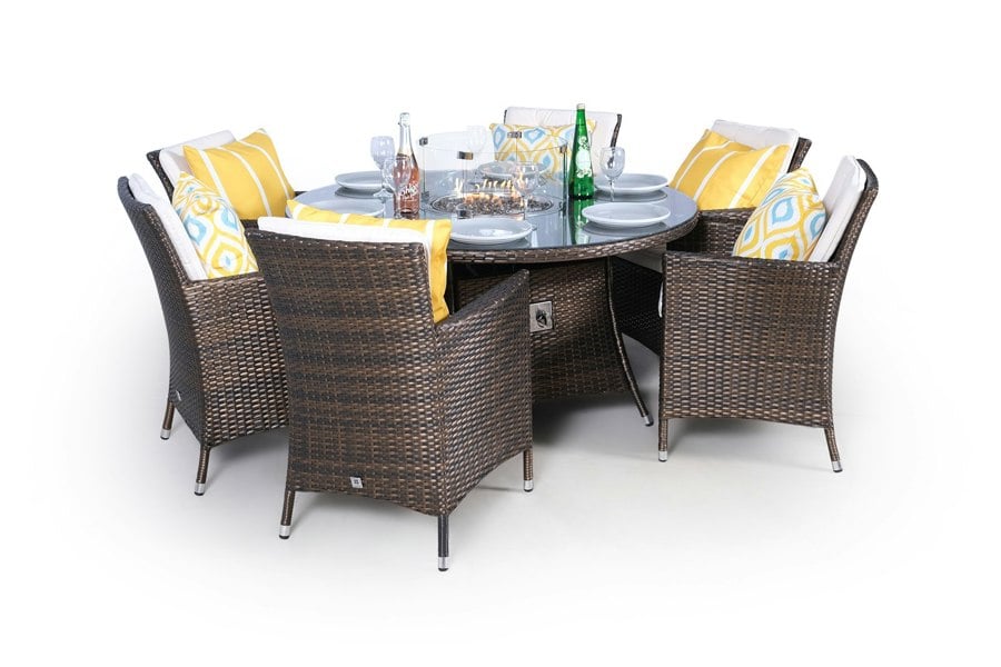 Giardino Savannah Fire Pit 6 Seater Round Rattan Dining Set