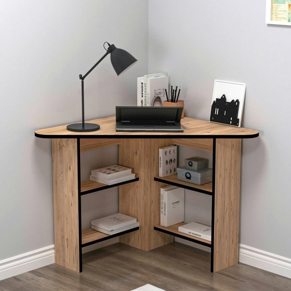 Destina Home Corner Computer Desk with Shelves-Gredos