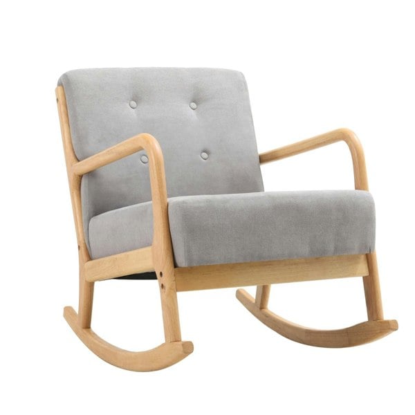 Grey Linen Rocking Chair Upholstered Seat Lounge Chair with Pillow Rocking Chairs Living and Home