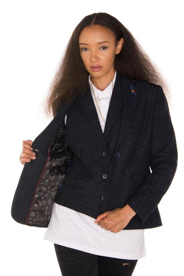 TruClothing Womens Tweed 1920s Herringbone Navy Blazer