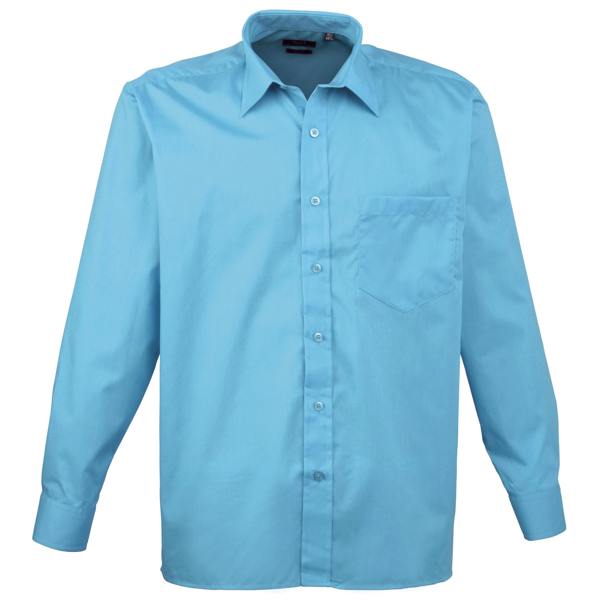 Premier Mens Premier Poplin Long-Sleeved Formal Shirt - Turquoise