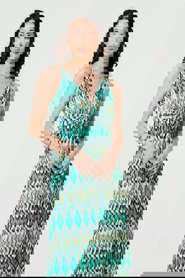 Green | Abstract Print Sleeveless V-Neck Maxi Dress
