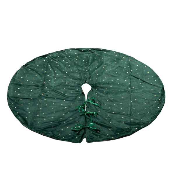 Samuel Alexander 1.2m Soft Dark Green Velour Christmas Tree Skirt with Gold Star Print