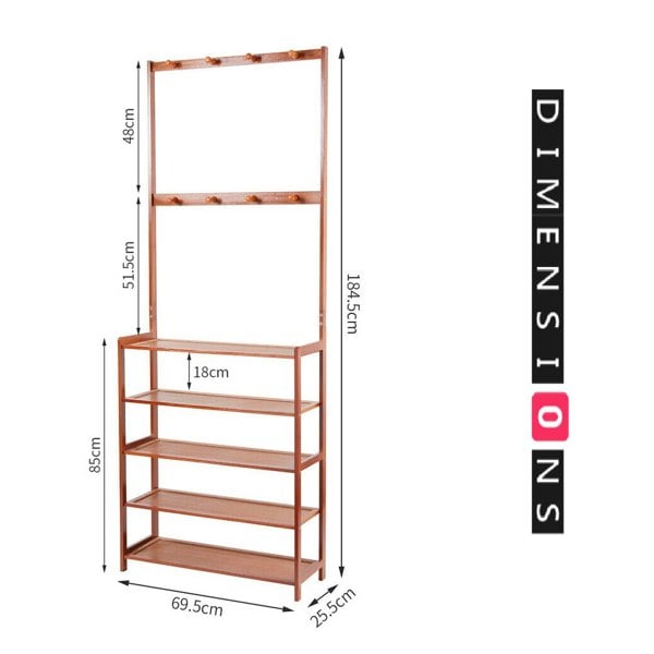Modcraft Large Wooden Hat and Coat Stand with 5 Tiers and Shoe Rack