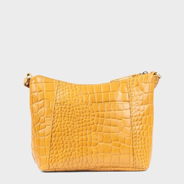Assots London 'CAROL' Mustard Croc Real Leather Designer Crossbody Shoulder Bag