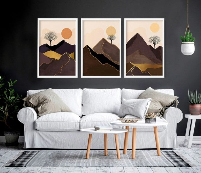 Scandinavian decor style for living room | set of 3 framed wall art