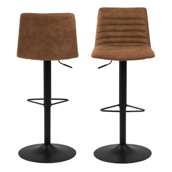 Wyld Haus Set of 2 Aalborg Bar Stool Upholstered Brown Fabric Etched Back