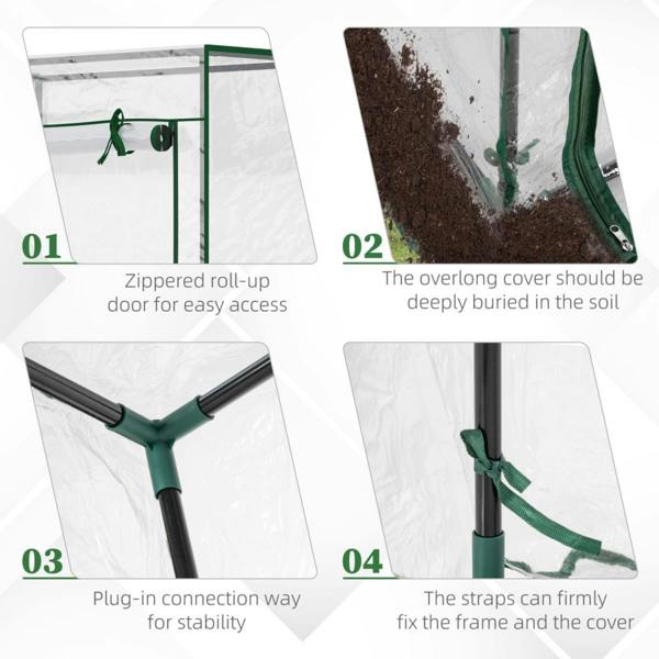 Dyzi 100x50x150cm Walk-In Greenhouse Steel Frame PVC Cover Green