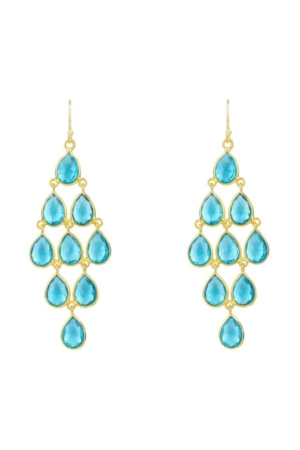 Latelita Erviola Gemstone Cascade Earrings Gold Blue Topaz