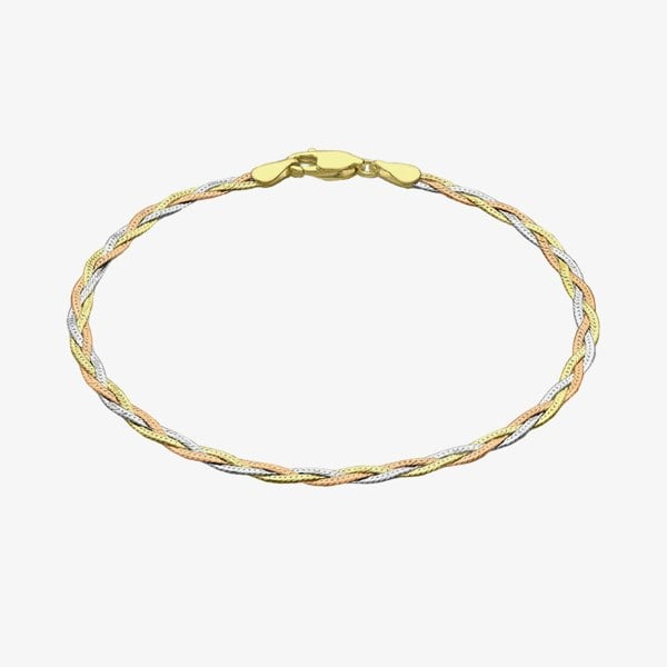 T. H. Baker 9ct Tri-Colour 19cm Diamond-Cut Herringbone Bracelet 3.26.2182