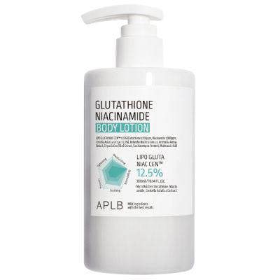 APLB Glutathione Niacinamide Body Lotion – 300ml clinical-strength brightening, anti-aging, and moisture-locking body cream available at Atelier De Glow UK.