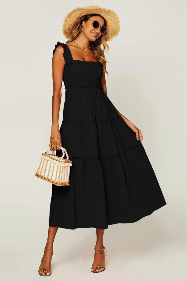 FS Collection Hem Detail Tiered Maxi Dress In Black