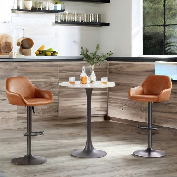 Rafaelo Mobilia 2PC Height Adjustable 360 Faux Leather Swivel Bar Stools Set Brown