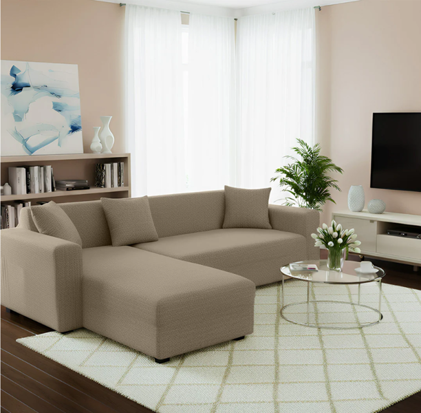 Anyseat 4 Seater Sofa Cover Plain Beige Style and Protection For Living Room Sofa Chair Elastic Stretchable Slipcover