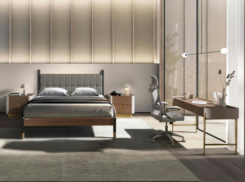 Angel Cerdá Bedside table walnut, beige, golden polished steel and walnut top 7187