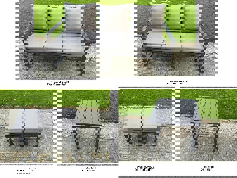 Fimous 11 Seater Aluminium Garden Furniture Set with Adjustable Rising Dining Table, Side Table, 2 Footstools - Dark Grey