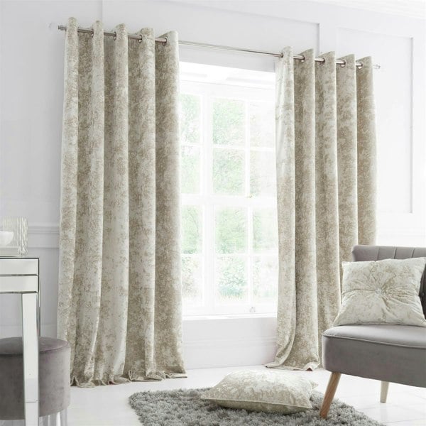 Catherine Lansfield Crushed Velvet Fully Lined Eyelet Curtains Natural