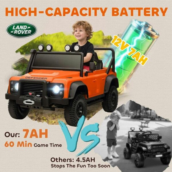 Kids Ride On Car with Remote Control, Music, Horn, 4 Spring Suspension Wheels, LED Lights for 3-5 Years Old, Orange