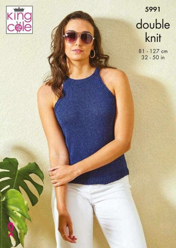 King Cole Linendale DK Knitting Pattern 5991, Tops for Women, 32 - 50 Inches