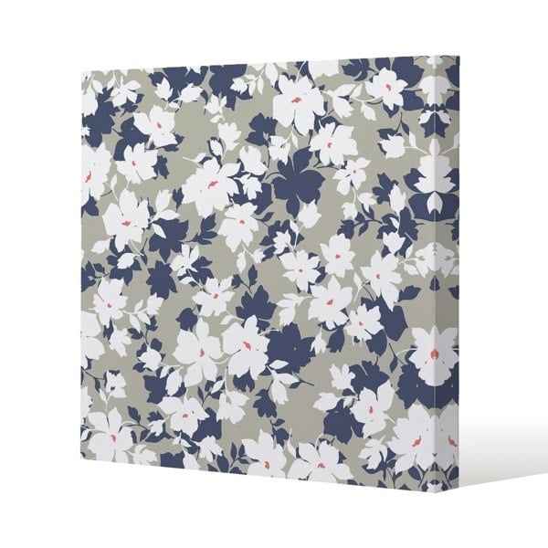 Benjamin Tate Design Grey, Purple & White Flowers Slim Style Canvas Print  90x90cm , 15mm Slim Real wood.