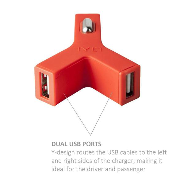 Tylt Y-Charge 4.2 Amp Red In Car Charger with 2 x 2.1A USB Ports YCHG42RD-T