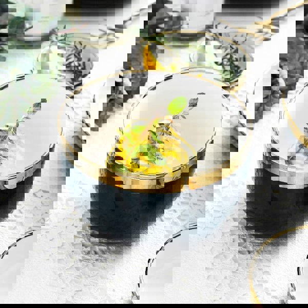 9 Piece Dinner Set, White And Dark Blue-Weilai Concept-Weilai Concept