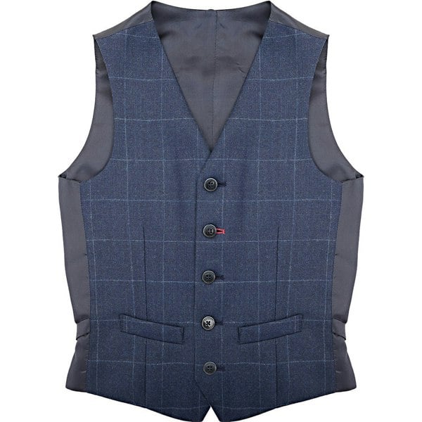 Hackett London Boys Wool Blend Windowpane Waistcoat In Blue